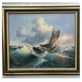 (AB) Signed June Nelson Boat Wall Art On Canvas.