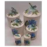 (H) 5pc Ceramic Butterfly Canister Set. 12"t with