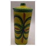 (H) 8" Green Yellow Orange Art Pottery Lidded Jar