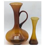 (H) Vintage amber glass pitcher and vase, tallest