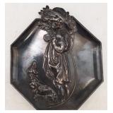 (M) Pewter Dachshund tray with Embossed girl  7"