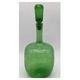(H) Crackle Glass Long Neck Decanter. 14in h
