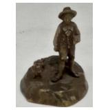 (M) Bronze Statue of Dachshund and little boy