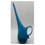(H) Viking glass teal water pitcher 17in h