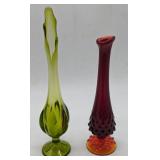 (H) Vintage Fenton vase and mcm swung glass vase,