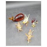 (H) Glass animal figures including starfish,