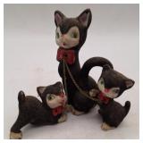 (H) Bowtie velvet covered Cat Figurine 4" Mom and