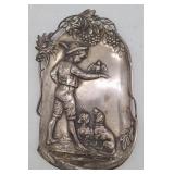 (M) Pewter Dish a boy with dogs. 9.5"