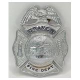 Obsolete Fire Department Driver Shield Badge With