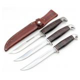 (3) Various Year Case XX Stacked Leather Fixed Bla