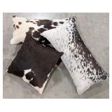 (3) Black & White Cowhide Throw Pillows