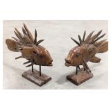 Pair of Carved Teak Wood Fish