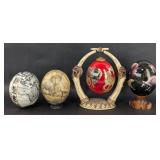(4) Ostrich Eggs w/ Dipped Art