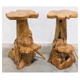 Pair of Teak Wood Tree Root End Tables