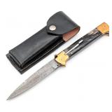 11in Rain Drop Damascus Horn Handle Switchblade Kn
