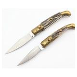 (2) Stag Handle Switchblade Knives