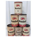 6) Vintage SOCONY Gargoyle Mobiloil 5 Quart Oil Ca