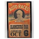 1928 Bloomsburg Fair Auto Races AAA Advertising Ca
