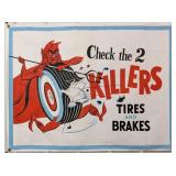 4ft 1950s-60s Devil Tire Auto Shop Canvas Banner