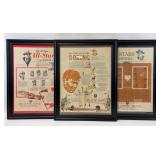 (3) All Stars Boxing, Racing, & Baseball Framed Ad