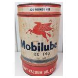 Vintage Mobilube 100lb Oil Drum / Oil Can / Mobil