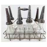 (8) Glass Quart Oil Bottles w/ Gargoyle Mobiloil E