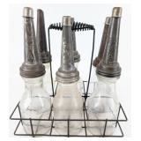 (6) Mobil Glass Quart Oil Bottles w/ Gargoyle Mobi