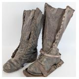Vintage Motorcycle Racing Leather Boots w/ Hot Sho
