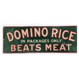 Vintage SST Domino Rice Beats Meat Embossed Sign