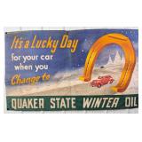 Nearly 5ft 1940s Quaker State Motor Oil Banner w/