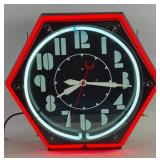 Vintage Art Deco Hexagon Neon Advertising Clock w/