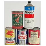 Lot 5 Vintage One Quart Metal Oil Cans / Falcon /