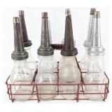 (8) Glass Quart Oil Bottles w/ Gargoyle Mobiloil E