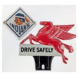 2) Vintage License Plate Toppers / Mobilgas / Smal