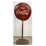 Vintage DSP Coca-Cola Lollipop Curb Sign w/ 2 Butt