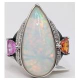 Platinum Pear Cut Opal & Sapphire Ring