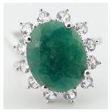 Sterling Emerald 6.50 ctw & Sapphire Halo Ring