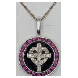 18K Gold Sapphire & Diamond Locket Pendant Necklac