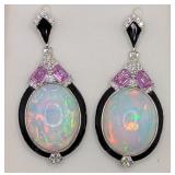 Platinum Opal Sapphire & Diamond Drop Earrings