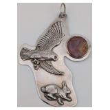 Vintage Sterling Southwestern Owl & Rabbit W/ Agat