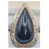 14K Gold Pear Cut Black Onyx Ring