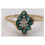 10K Gold Emerald & Diamond Cluster Ring