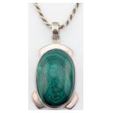 Vintage Sterling Modernist Malachite Pendant Neckl
