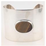Sterling Wide Cuff Modernist Tigers Eye Cuff Brace