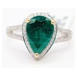 18K Gold Pear Cut 2.09 Carat Emerald & Diamond Rin