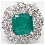 Platinum 4.56 Carat Russian Emerald & Diamond Ring