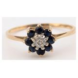 10K Gold Sapphire & Diamond Floral Ring