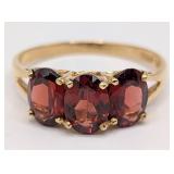 10K Gold 3-Stone Garnet Ring