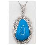 Platinum Oscar Friedman Turquoise & Diamond Pendan
