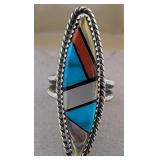 Vintage Sterling Inlaid Multi stone Marquis Shaped